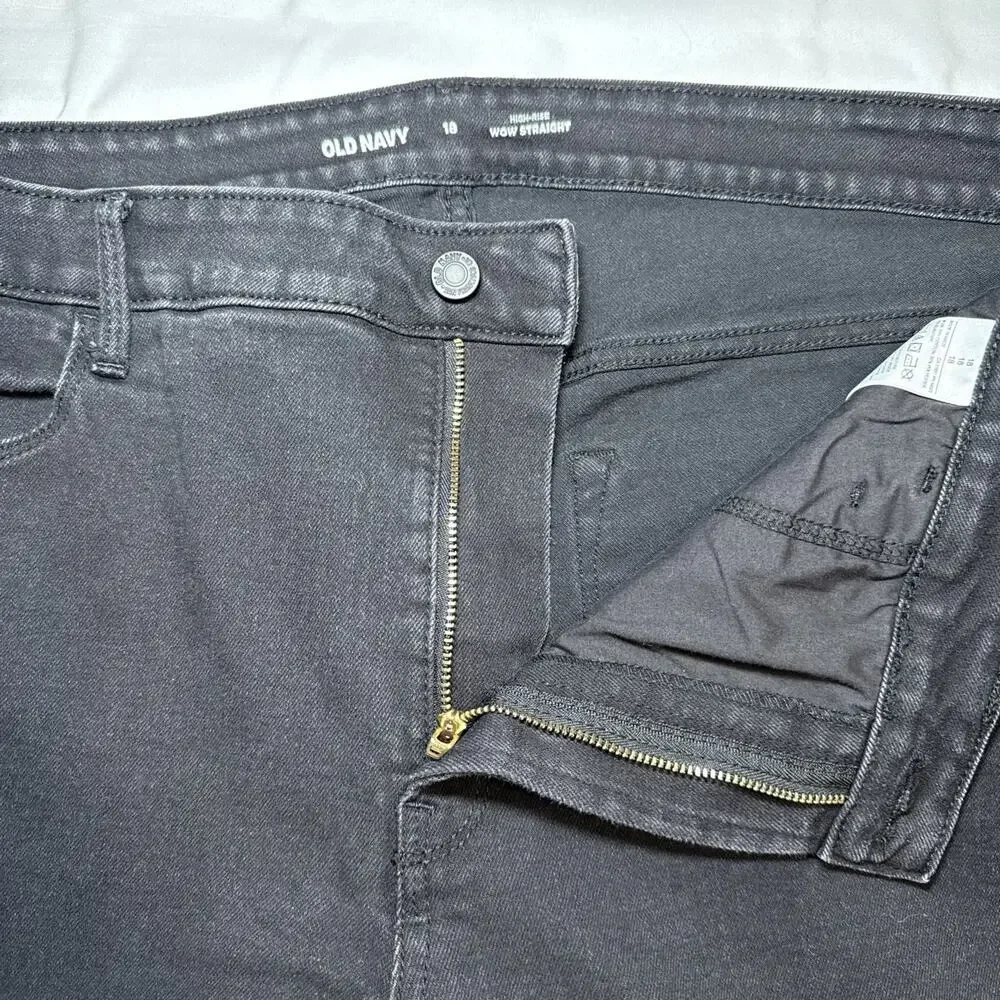 Old Navy Womens 18 Jeans Black Denim High Rise Wow Straight Comfort Stretch EUC - Picture 2 of 11